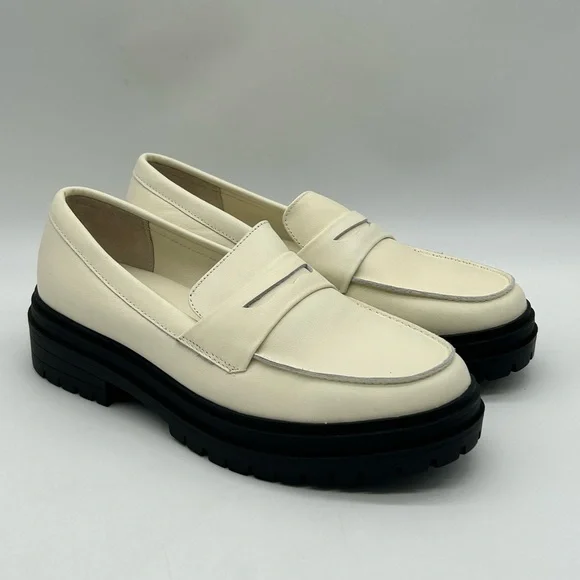 Quince Italian Leather Lug Sole Loafers Bone Ivory Platform Shoes Size 6.5 NWB - Picture 4 of 11
